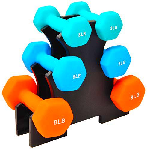 Sporzon! Juego de mancuernas con revestimiento de neopreno de colores con soporte, múltiple