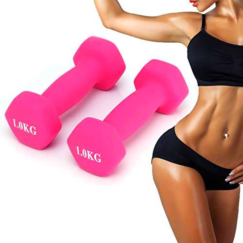 Anjing - Juego de 2 mancuernas de neopreno, 1 kg, color rosa