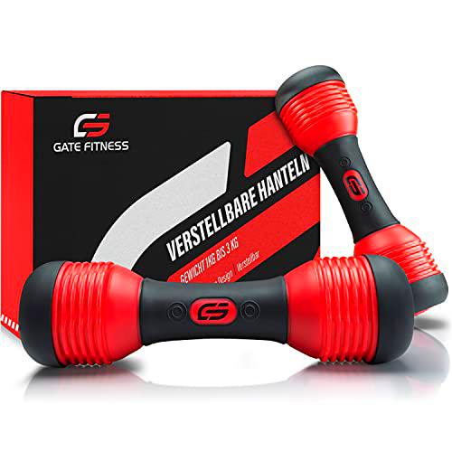 GATE FITNESS® Juego de mancuernas [2 unidades] ajustables hasta 3 kg | mancuernas cortas para hombres y mujeres | Juego de pesas con peso ajustable 1 kg/2 kg/3 kg | Dumbbells ideal para deportes